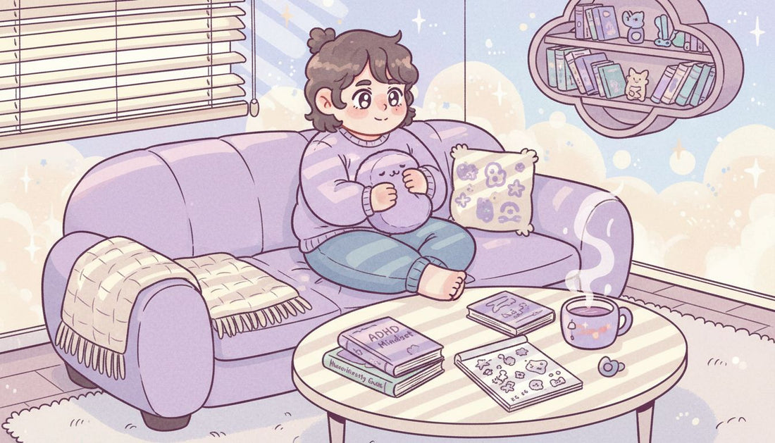 Person holding plush toy in casual living room