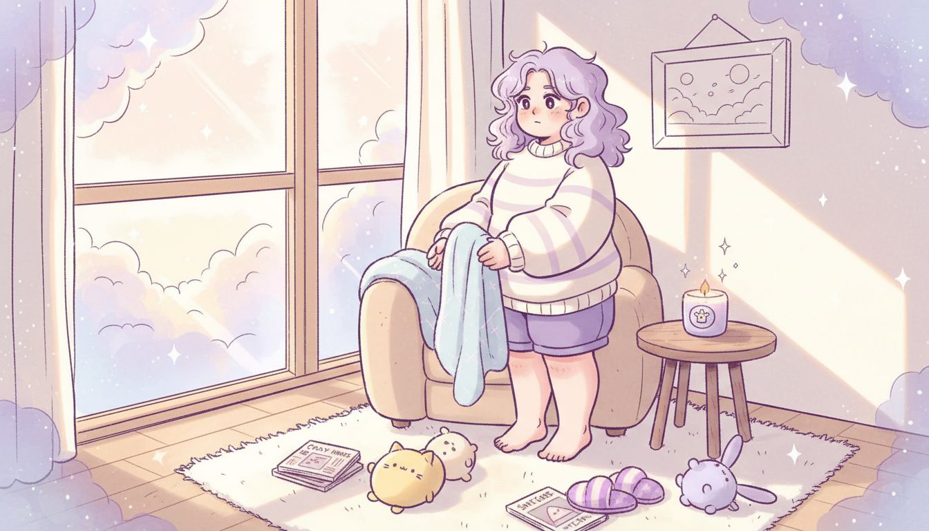 Woman creating cozy calming space at home