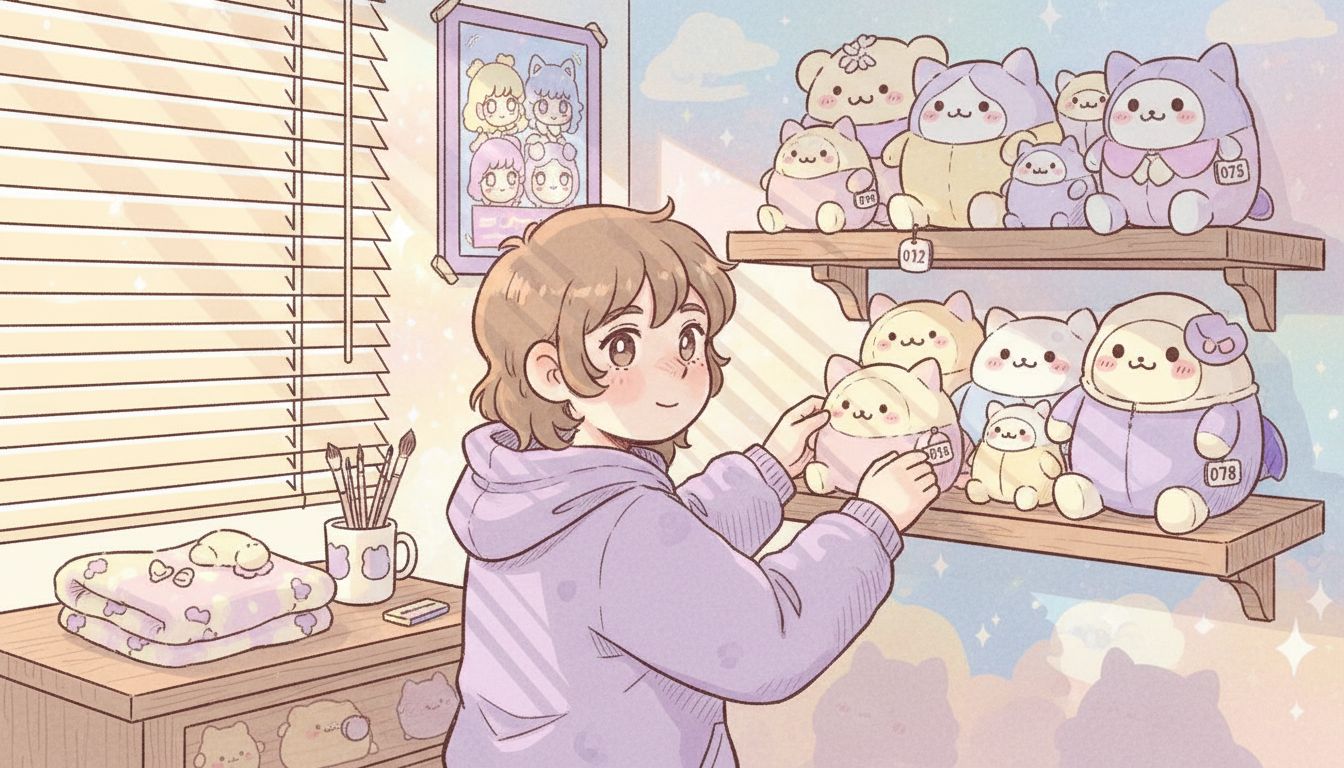 Person arranging limited edition plush on shelf