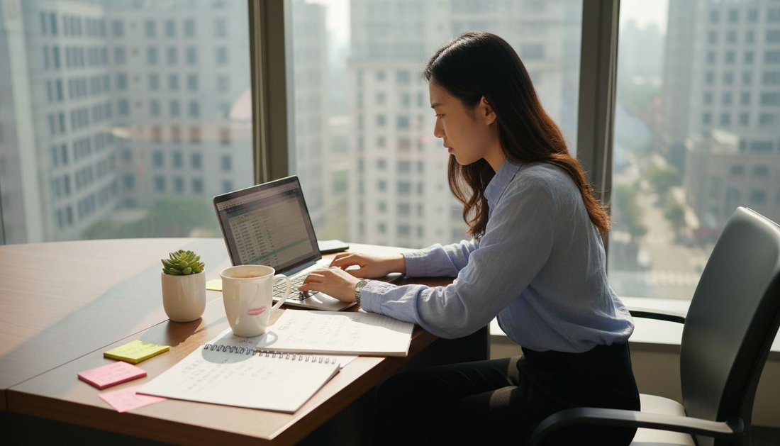 职场女性全情投入于工作，专注展现专业风采。