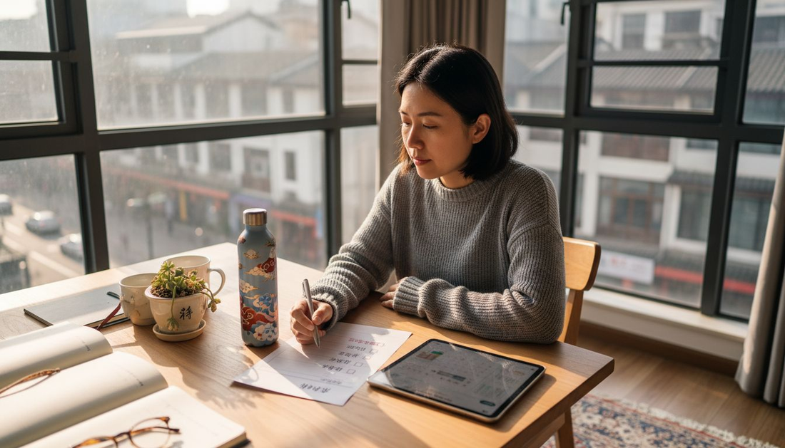 一位女性正在为自己制定专注于多动症日常任务的清单，帮助提升每天的专注力和效率。