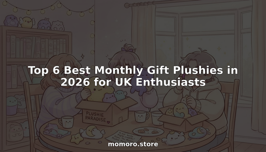 Friends unboxing monthly plushies in cozy UK flat