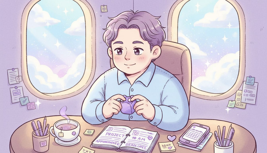 Man using sensory toy in busy office