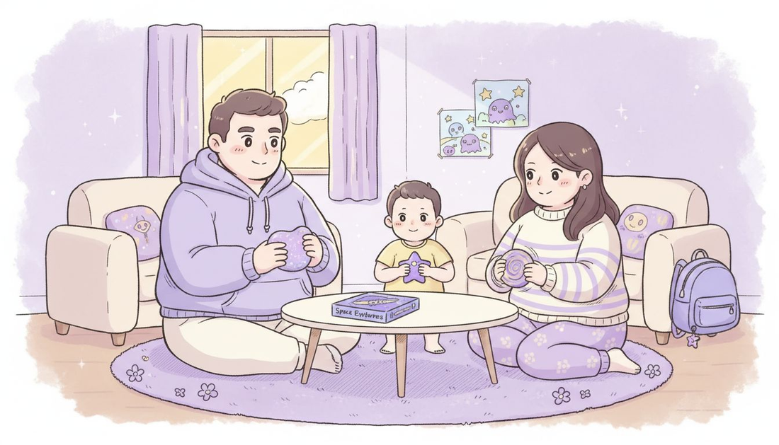 Family engages with calming sensory toys together